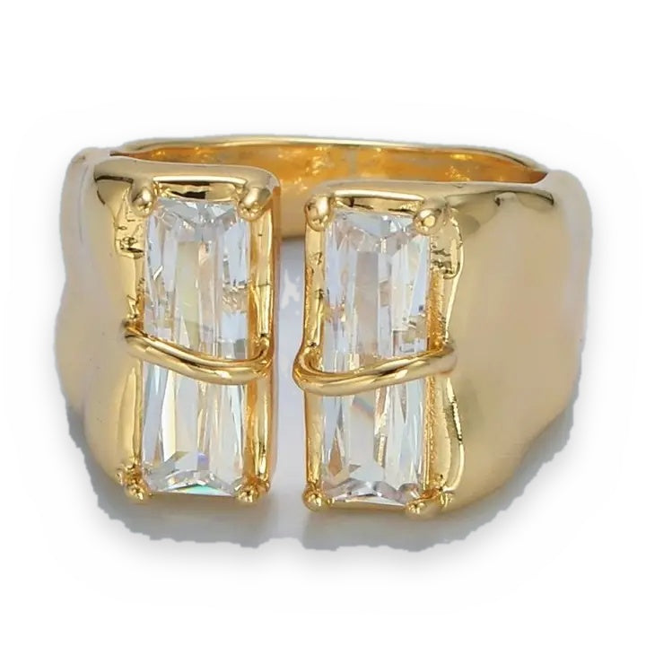 Dueto baguette CZ wrap ring on white