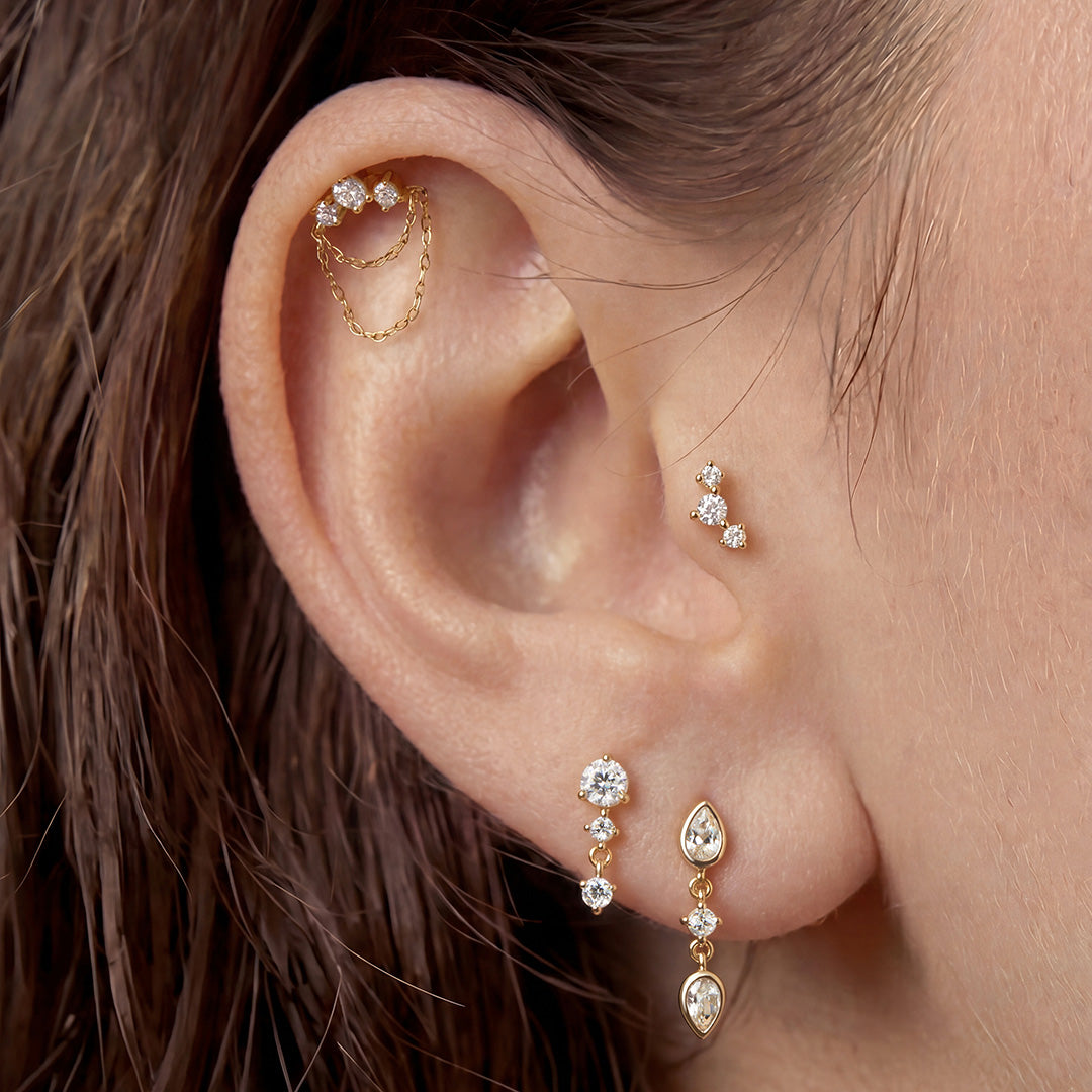 Laço Diamond Chain Flatback Stud in 14K yellow gold — supplier model photo 1; other earrings not included