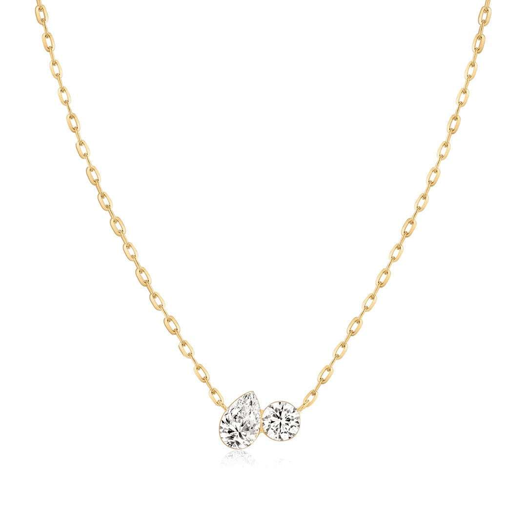 Invisible-Set Pear & Round Necklace in 14K yellow gold — supplier product image