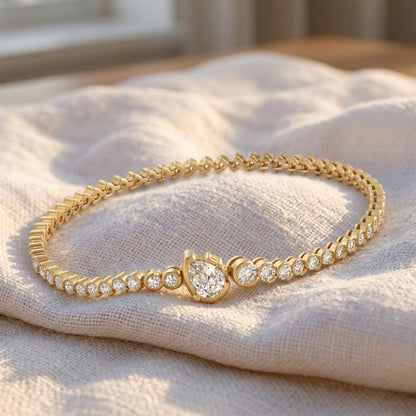 Gota diamond tennis bracelet on cream linen