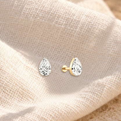 Pera pear diamond flatback studs on cream linen