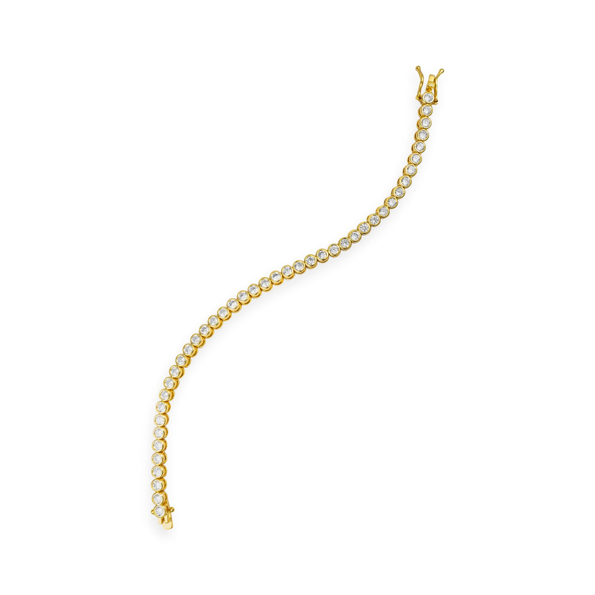 Round bezel CZ tennis bracelet on white